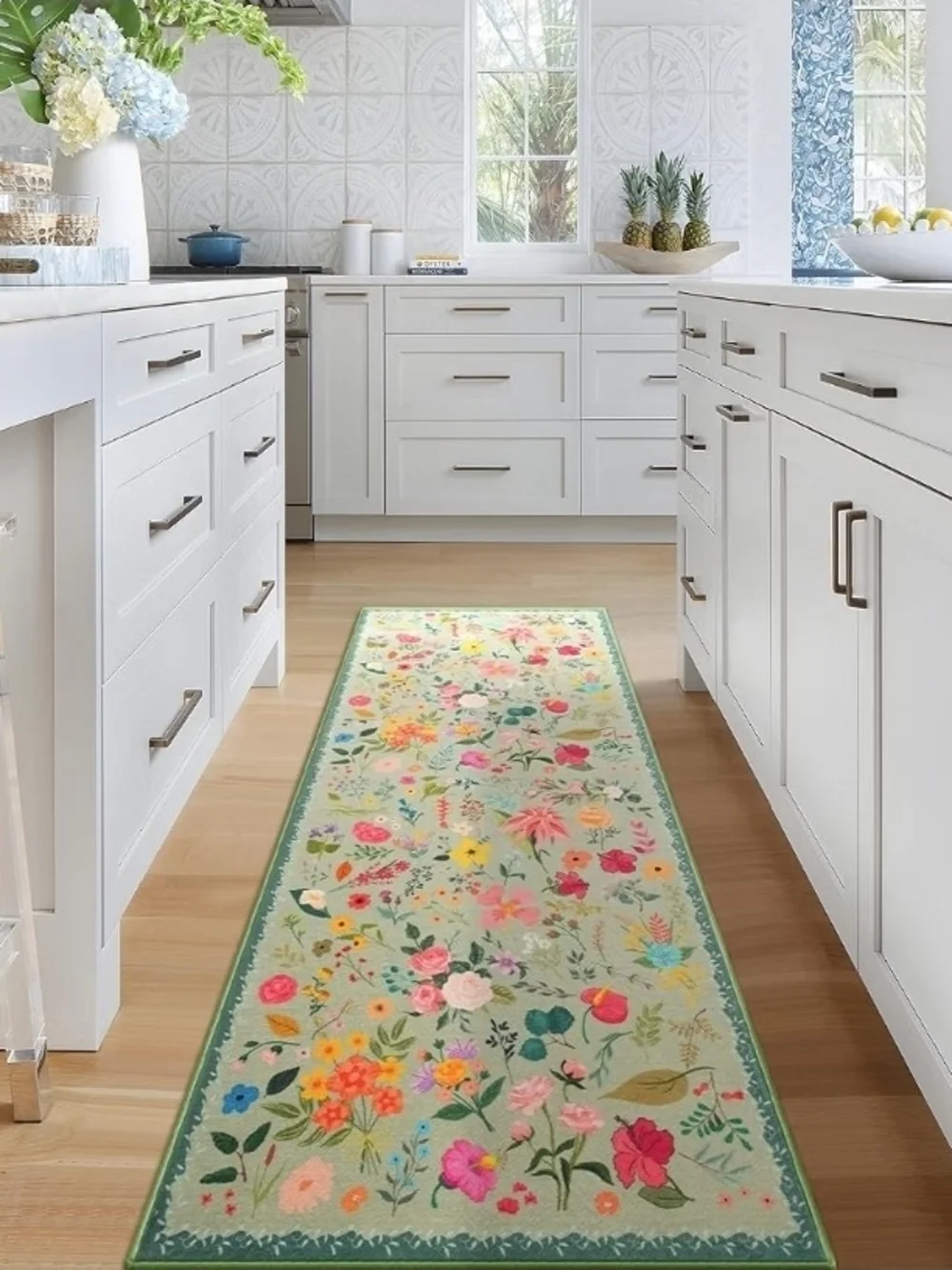Floral Runner Rug - White Kitchen Accent (Brand: )